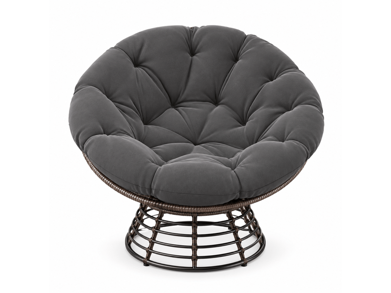  Fauteuil papasan en rotin marron pivotant 360° avec coussin gris épais  - Conforama A