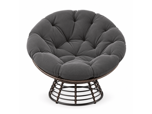 Fauteuil papasan en rotin marron pivotant 360° avec coussin gris épais