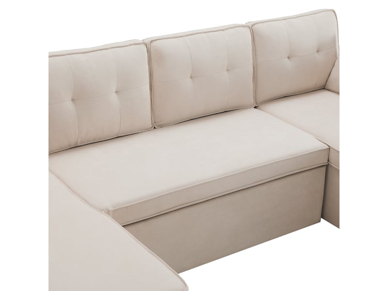  Canapé convertible en u 4 places tissu aspect lin beige avec coffre de rangement intégré  - Conforama R