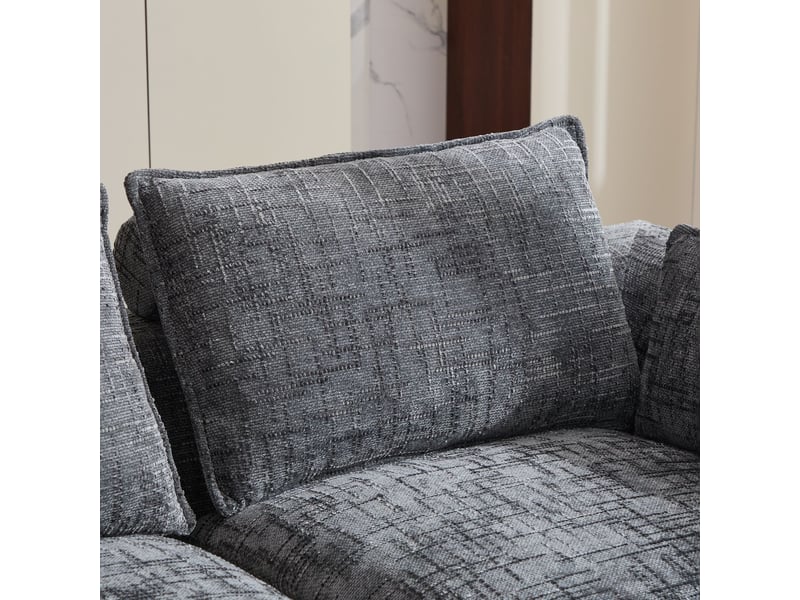 Canapé modulable combinaison libre 2 poufs coussins inclus porte-boissons 2 poches latérales mousse et ressorts tissu chenille gris - Conforama D