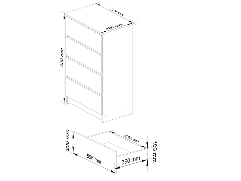  Commode k60 cachemire 60 cm 4 tiroirs 60x40x99 cm Commode K60 - Conforama C