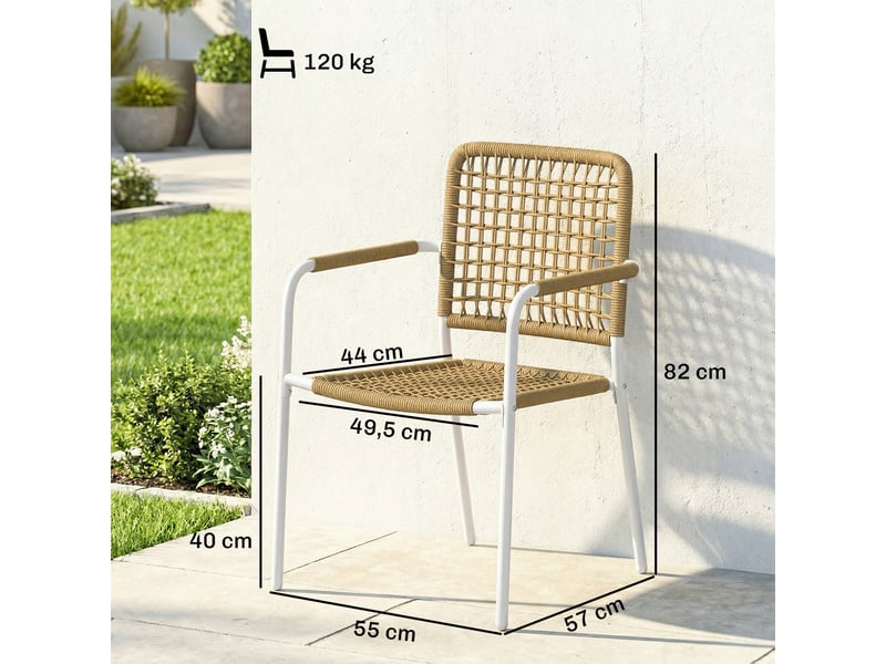  Lot de 2 chaises de jardin empilables en résine tressée avec accoudoirs et dossier, 55x57x82cm, jaune  - Conforama E