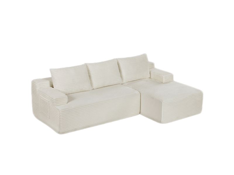Canapé d'angle modulable - 4 places - sans montage - assise profonde - velours côtelé - design moderne - assise confortable - canapé de salon - beige CozyNest - Conforama A