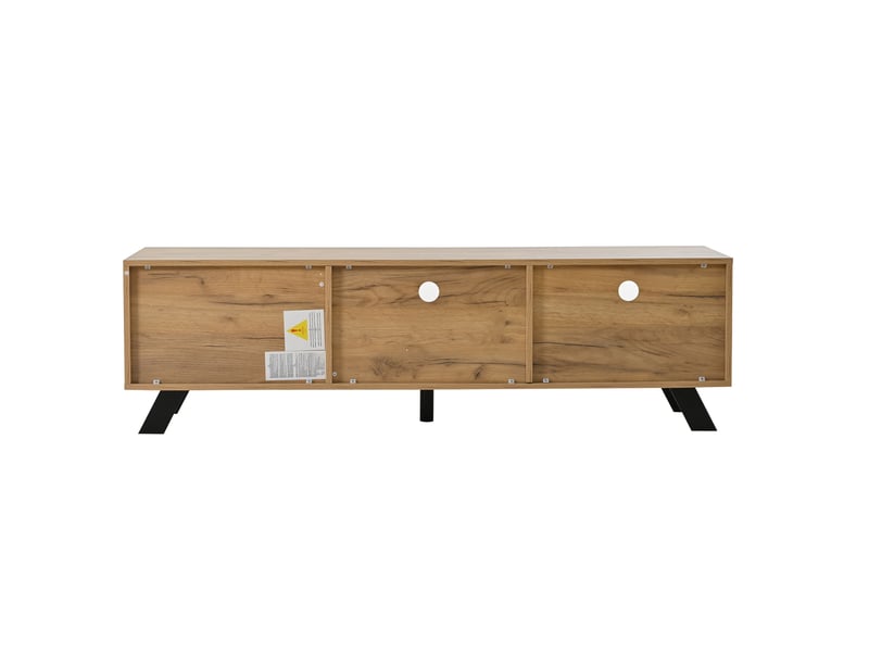 Meuble tv bas 150 cm avec 2 tiroirs et porte, effet bois, meuble de salon, aggloméré, bois et noir - Conforama D