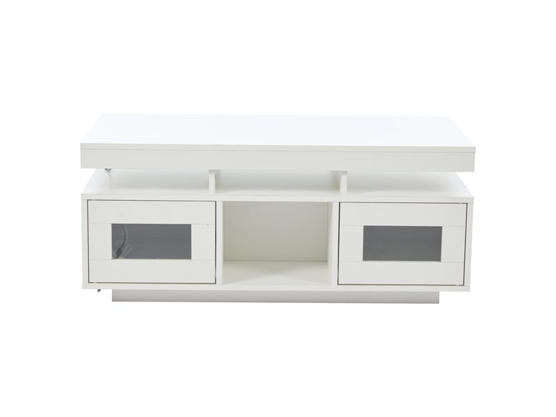  Table basse blanche brillante avec led rgb contrôlable par application, table de salon avec prise et port usb, rangements, 100x50x43 cm  - Conforama W