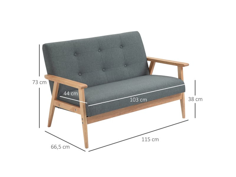  Canapé 2 places style scandinave avec accoudoirs, pieds en bois, gris, 115l x 66,5p x 73h cm  - Conforama C