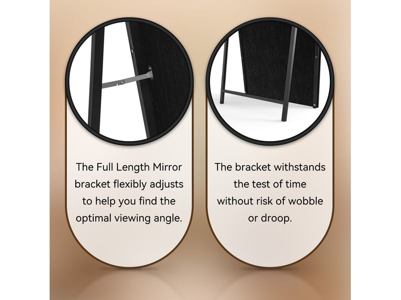  Miroir sur pied arqué 160x50 cm inclinable bois métal noir  - Conforama C
