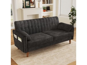 Canapé 2 places - 161.5x79x83.5cm - canapé droit en chenille avec poches latérales et pieds en bois massif 18cm - noir