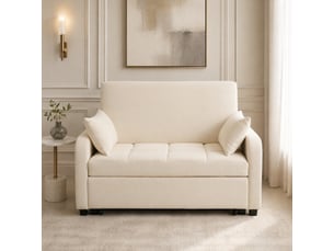 Canapé-lit convertible 2 places en tissu beige, dossier réglable 3 positions, avec 2 coussins pour petits espaces