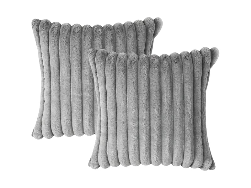 Lot de 2 housses de coussin 30 x 50 cm et 45 x 45 cm en peluche gris clair chicfurn - Conforama A