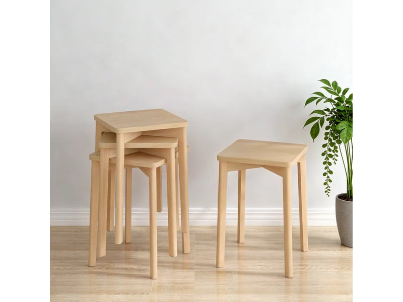  Lot de 2 tabourets empilables 31x31x44,5 cm en bois de hêtre, coloris bois naturel  - Conforama D