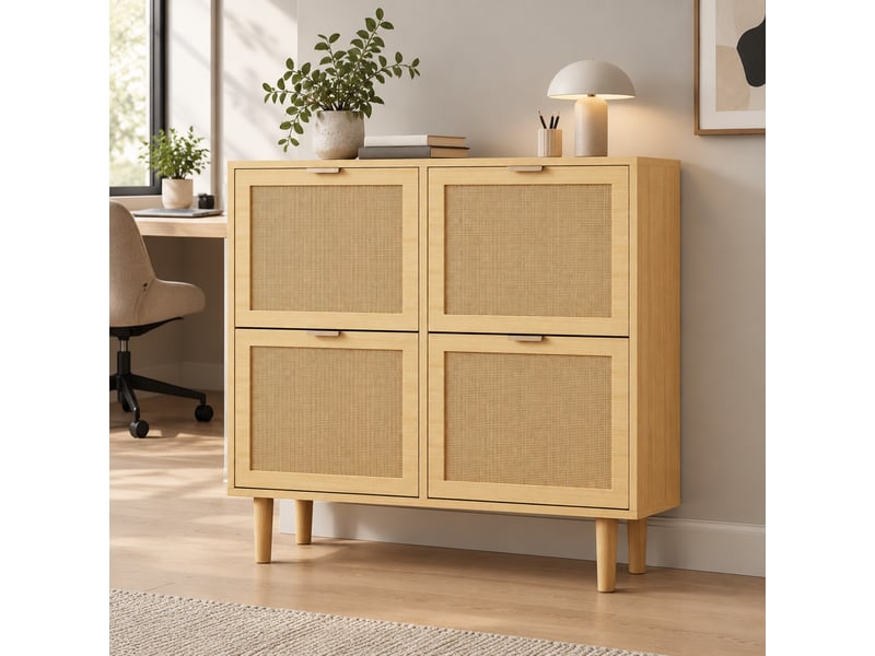  Meuble à chaussures avec 4 tiroirs basculants et étagères réglables pour entrée en panneaux de particules 100×25×90 cm  - Conforama B