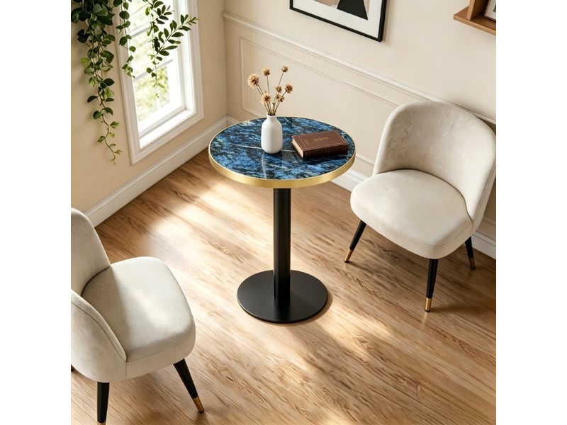  Table d'appoint ronde avec plateau effet marbre et piètement central en métal pour salon, chambre ou balcon  - Conforama C