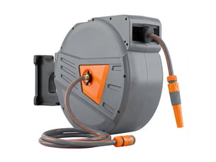 Dévidoir mural enrouleur automatique pivotant 180° tuyau 40 + 2 m avec lance arrosage 2 modes support mural intégré orange gris