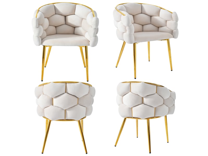  Lot de 4 chaises de salle à manger en velours beige avec pieds en métal doré  - Conforama A