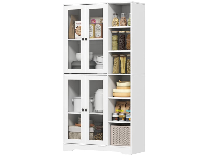  Vaisselier haut buffet de cuisine aosenyunzhou meuble rangement 4 portes en verre 6 étagères charnières soft-close blanc T1005-01-11373 - Conforama C