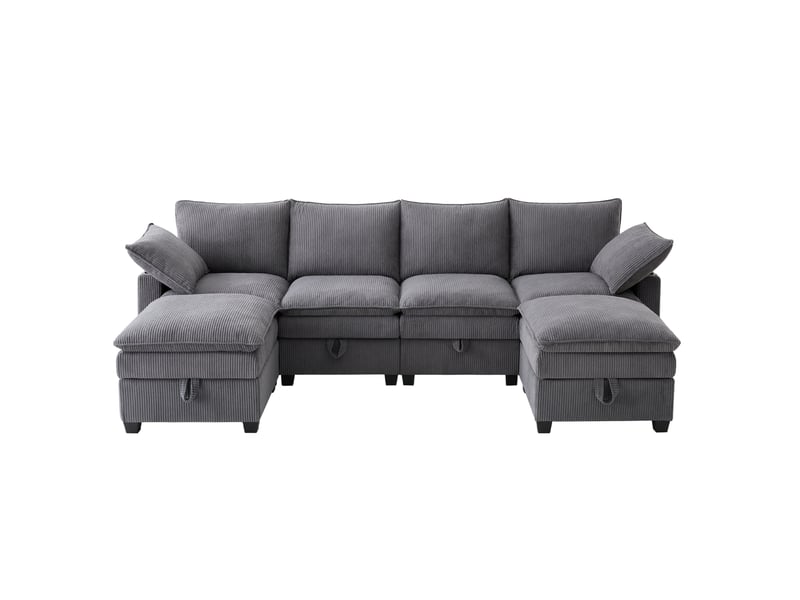 Canapé modulaire 6 places 280x152 cm – gris – rangements, ports usb, porte-gobelets et poufs amovibles - Conforama A