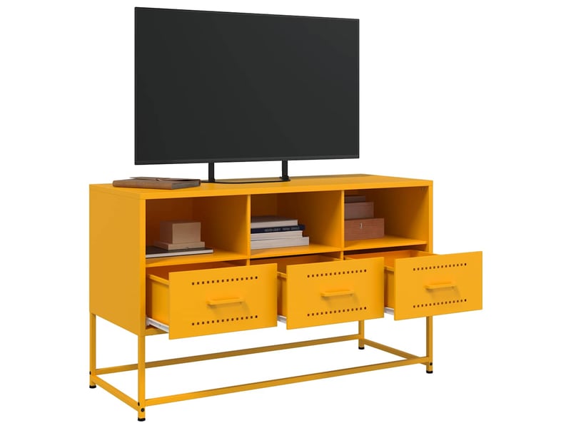  Meuble tv - banc tv - meuble de rangement jaune moutarde 100,5x39x60,5 cm acier  - Conforama E