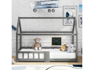 Lit cabane 90x200 cm <strong></strong>  <strong>evarich</strong> coloris gris