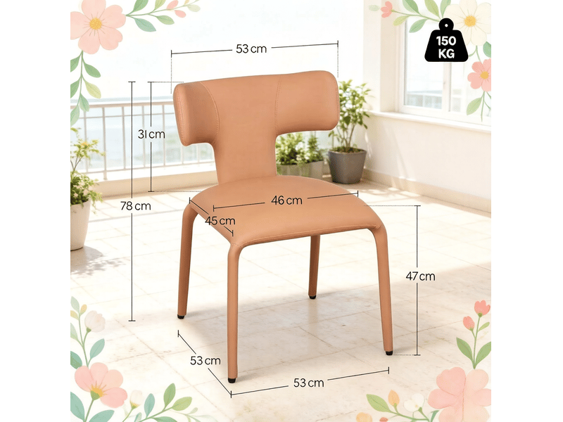  Lot de 2 chaises de salle à manger marron clair en cuir régénéré, dossier incurvé et confort rembourré  - Conforama C