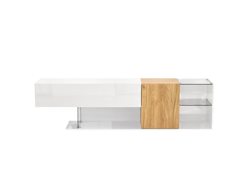  Meuble tv avec portes en panneau de particules blanc et bois 180x38x48 cm - pangivo  - Conforama A