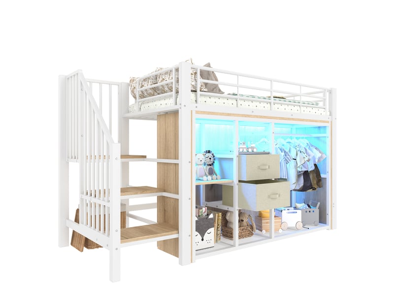  Lit mezzanine 90x200 cm coloris blanc led métal lit enfant blanc - Conforama A