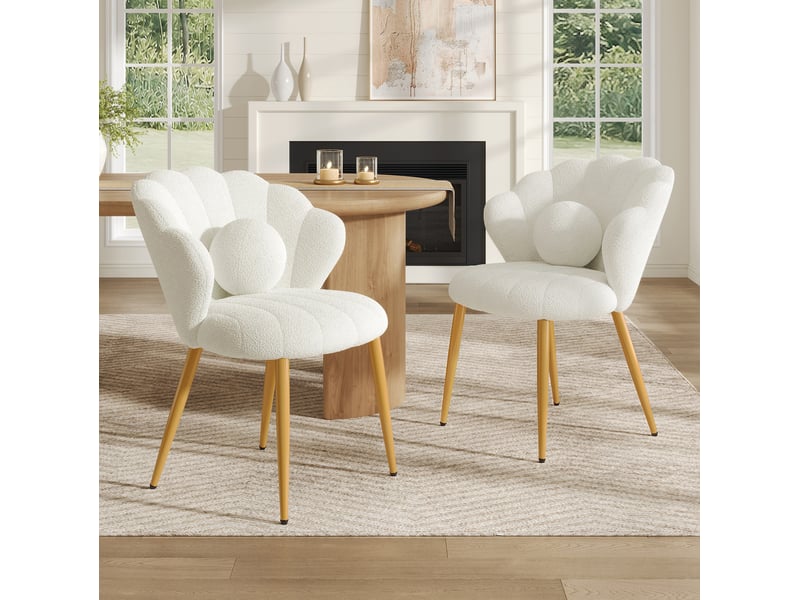  Lot de 2 chaises de salle à manger 60x62,5x83 cm en bouclé blanc  - Conforama B