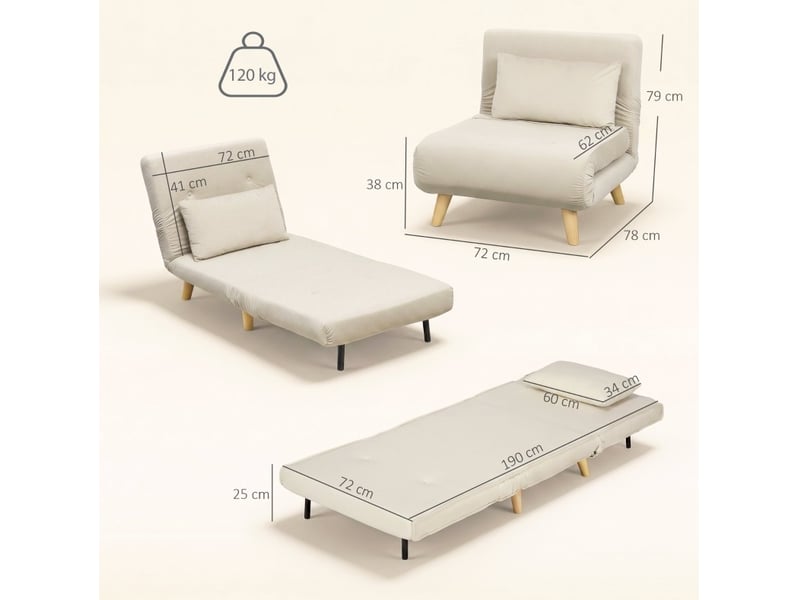  Fauteuil convertible 3-en-1 relax et couchage 1 place beige evryae  - Conforama E