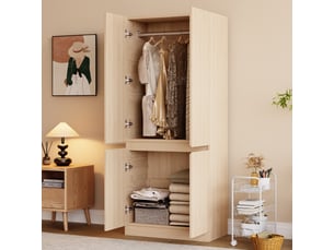 Armoire à 2 portes avec grands compartiments de rangement, bois naturel, 70x40x170 cm, design compact
