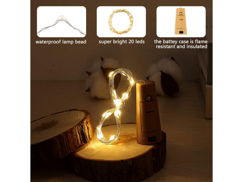  10 pièces 20 led 2m lumières pour bouteilles, blanc chaud, lumière de bouteille de vin, lumières d'ambiance  - Conforama C