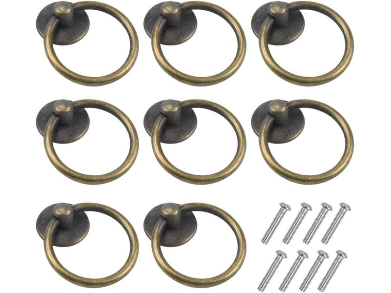  Jeu de 8 poignées vintage avec anneau de traction en bronze, poignées rondes pour placards et commodes  - Conforama A