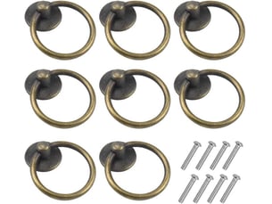 Jeu de 8 poignées vintage avec anneau de traction en bronze, poignées rondes pour placards et commodes