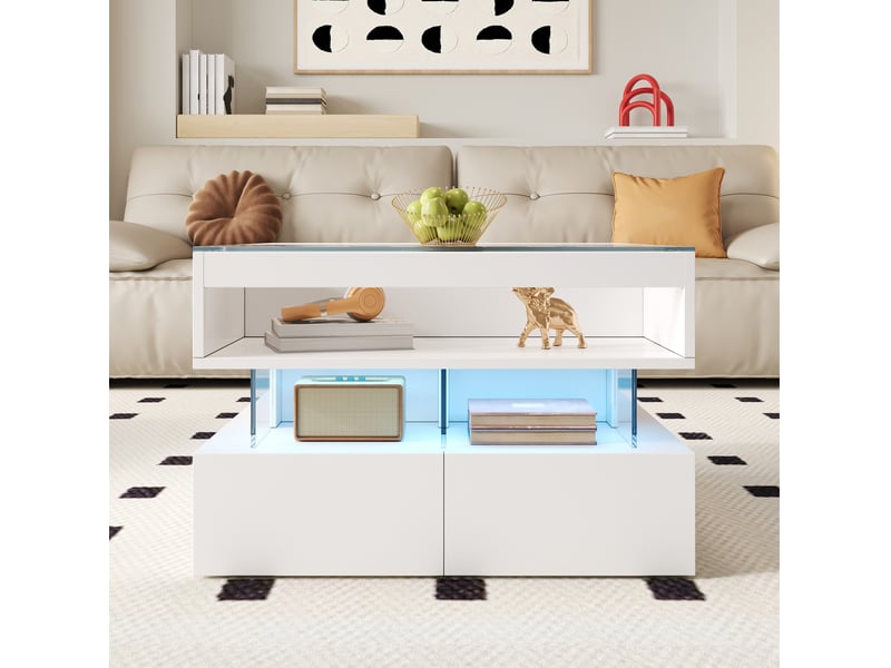  Table basse relevable avec 2 tiroirs et niches de rangement, led 16 couleurs, pour salon moderne, 70 × 67 × 57 cm  - Conforama C