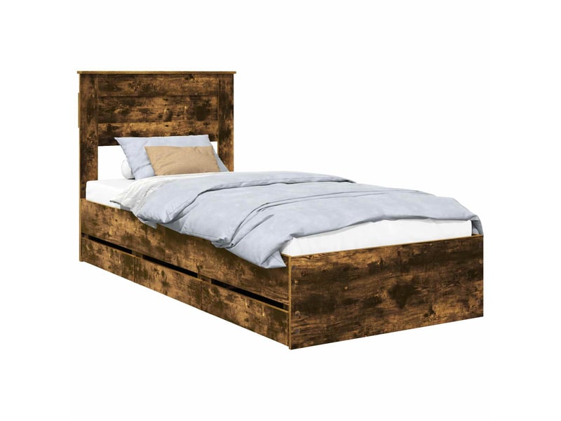  Lit simple- lit adulte -  cadre de lit chêne fumé 100 x 200 cm bois ingénierie  - Conforama A