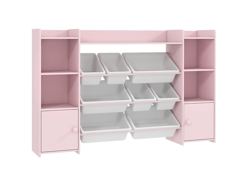  Meuble de rangement enfant 140x30x90 cm rose en mdf et métal, 8 boîtes amovibles pour jouets et livres  - Conforama A