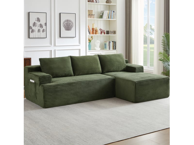  Canapé d’angle modulable 4 places 238x152x66 cm en velours côtelé vert  - Conforama W