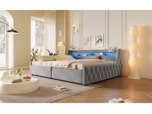 Lit coffre 140x200 cm <strong>LEYTN</strong>  <strong></strong> coloris gris