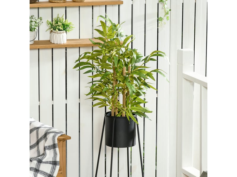  Plante de bambou artificielle, 60 cm de haut, verte, en polyester et polypropylène, avec un pot en ciment de ø15 x 12,5 cm  - Conforama D