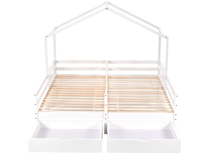  Lit voiture enfant avec roues en mdf, certifié en747, lit garcon avec cadre en pin, blanc + naturel (90x200cm)  - Conforama W