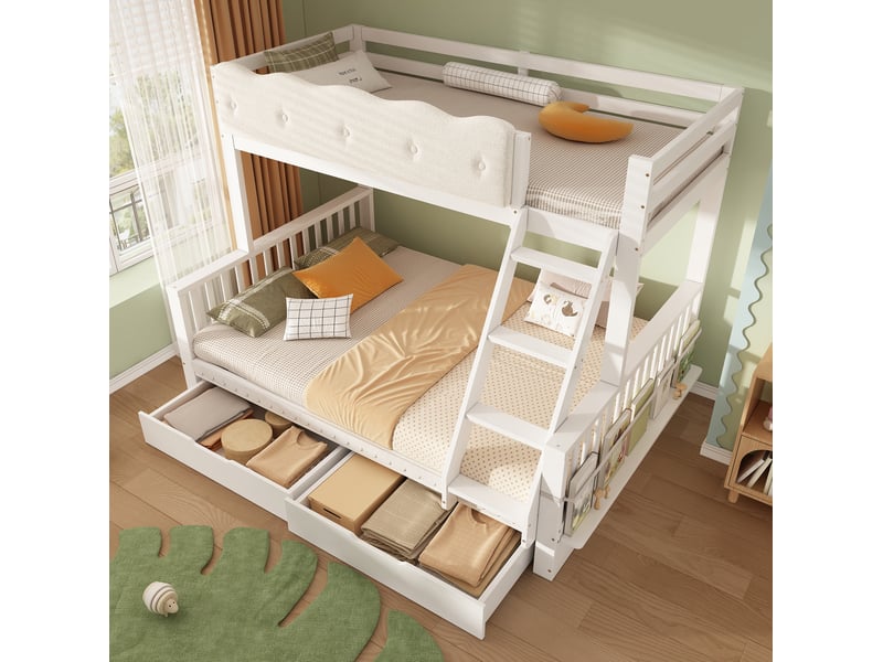  Lit superposé enfant 90x200140x200 cm – blanc – 2 tiroirs, porte-revues et sommiers à lattes - sans matelas  - Conforama B