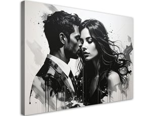 Tableau moderne, portrait romantique d'un couple amoureux en noir et blanc 45x30