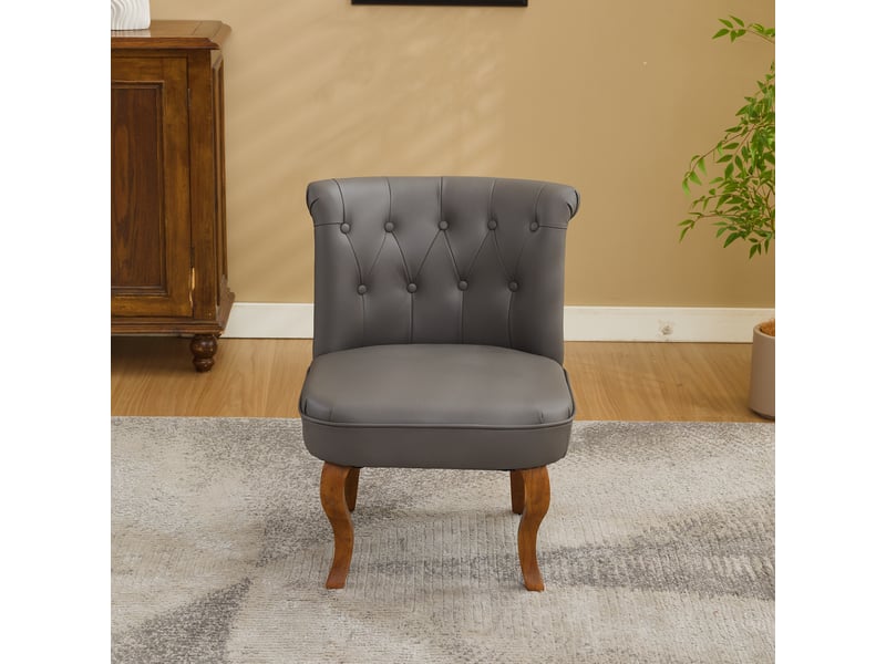  Chaise de salle à manger en cuir avec assise confortable et boutons décoratifs, en bois, gris  - Conforama C