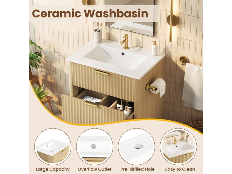  Meuble sous-vasque avec vasque céramique 2 tiroirs effet bois 61x47x82 cm  - Conforama E