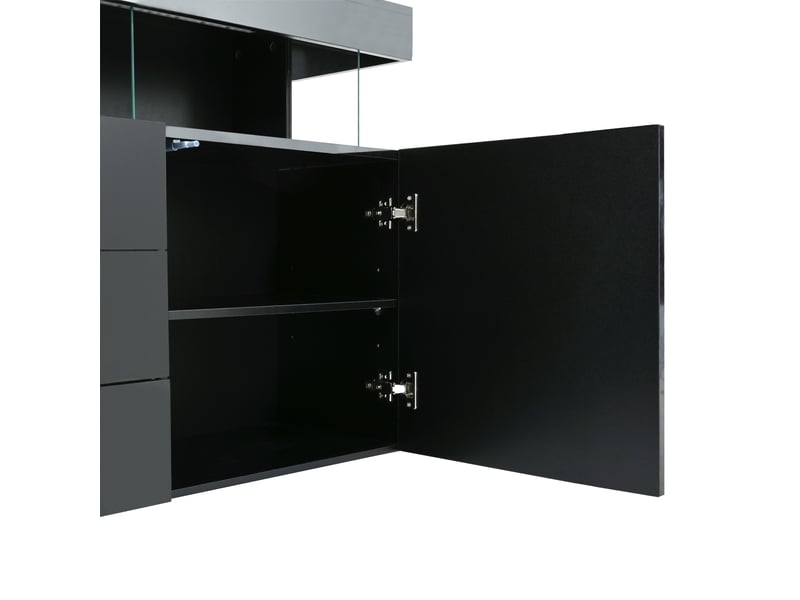  Buffet noir 140x35x80 cm, meuble de rangement moderne avec 3 tiroirs intégrés et 2 portes pour salle à manger  - Conforama W