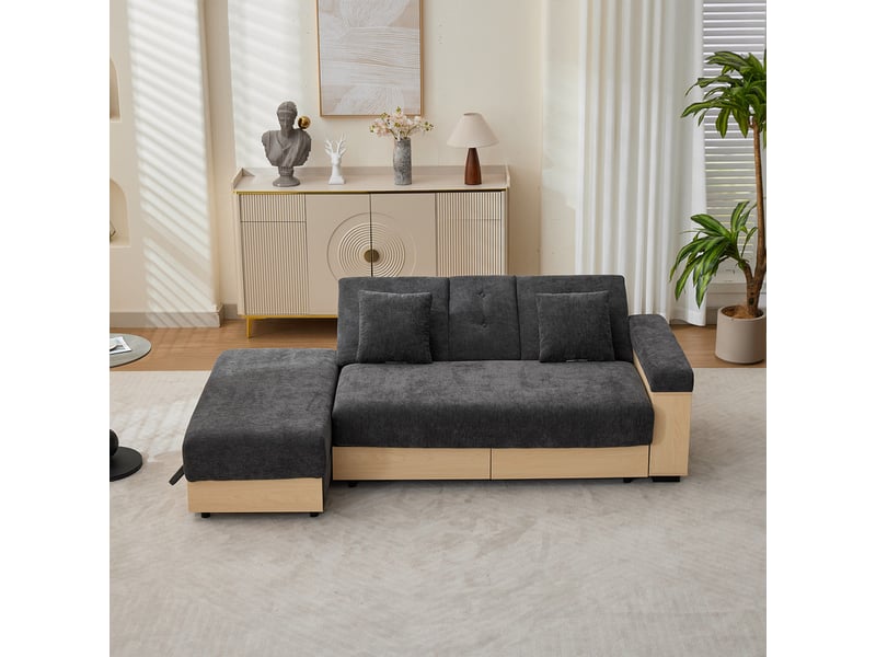 Canapé d'angle ,3 places,avec dossier réglable en 3 directions , structure en bois mdf,217x110x90 cm,gris - Conforama D