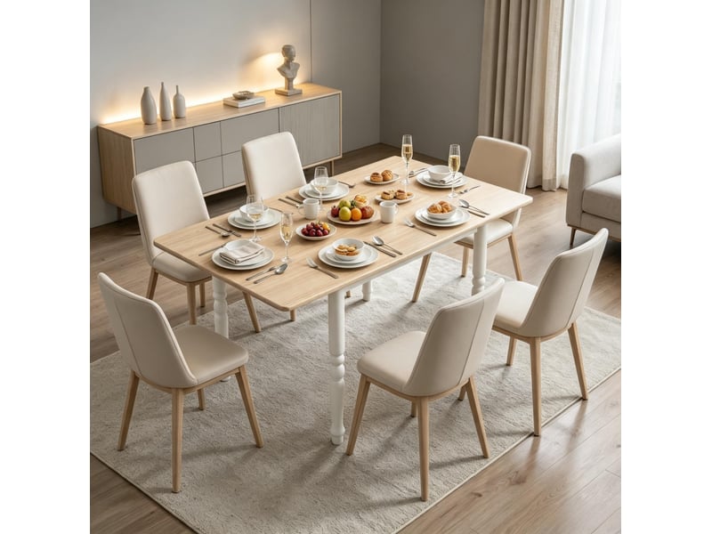  Table à manger pliante extensible 2 à 6 personnes 74-134 cm, chêne et blanc  - Conforama B