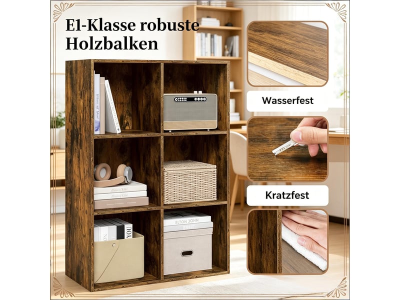  Bibliothèque à 6 casiers meuble de rangement 59.6 x 29 x 89 cm brun rustique T5828P515013 - Conforama E