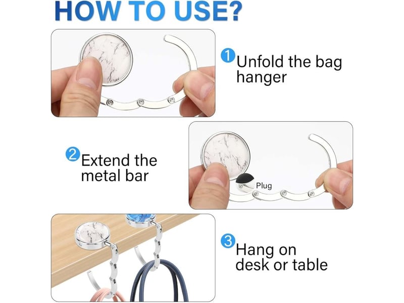  Support de sac à main pour table, 4 crochets pliables et antidérapants, compatible bureau restaurant  - Conforama E