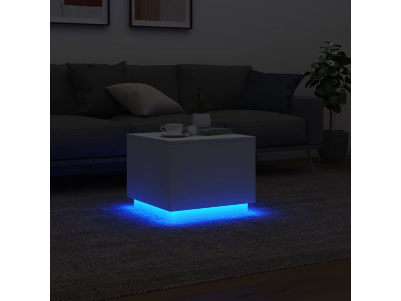  Table basse | table d'appoint salon avec lumières led blanc 50x50x40 cm shl3484  - Conforama E