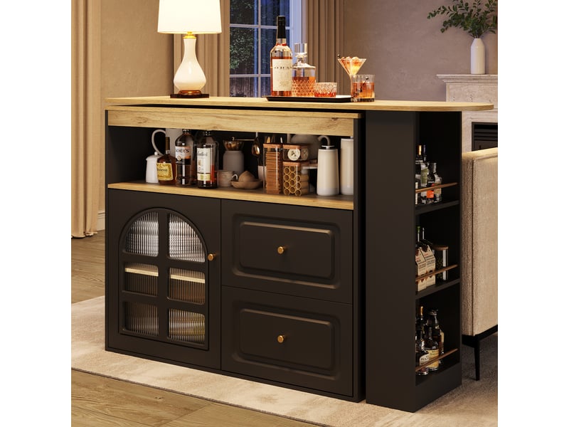 Table de bar rotative 360° et îlot de cuisine extensible meuble bar noir en mdf 138-204 cm - Conforama B